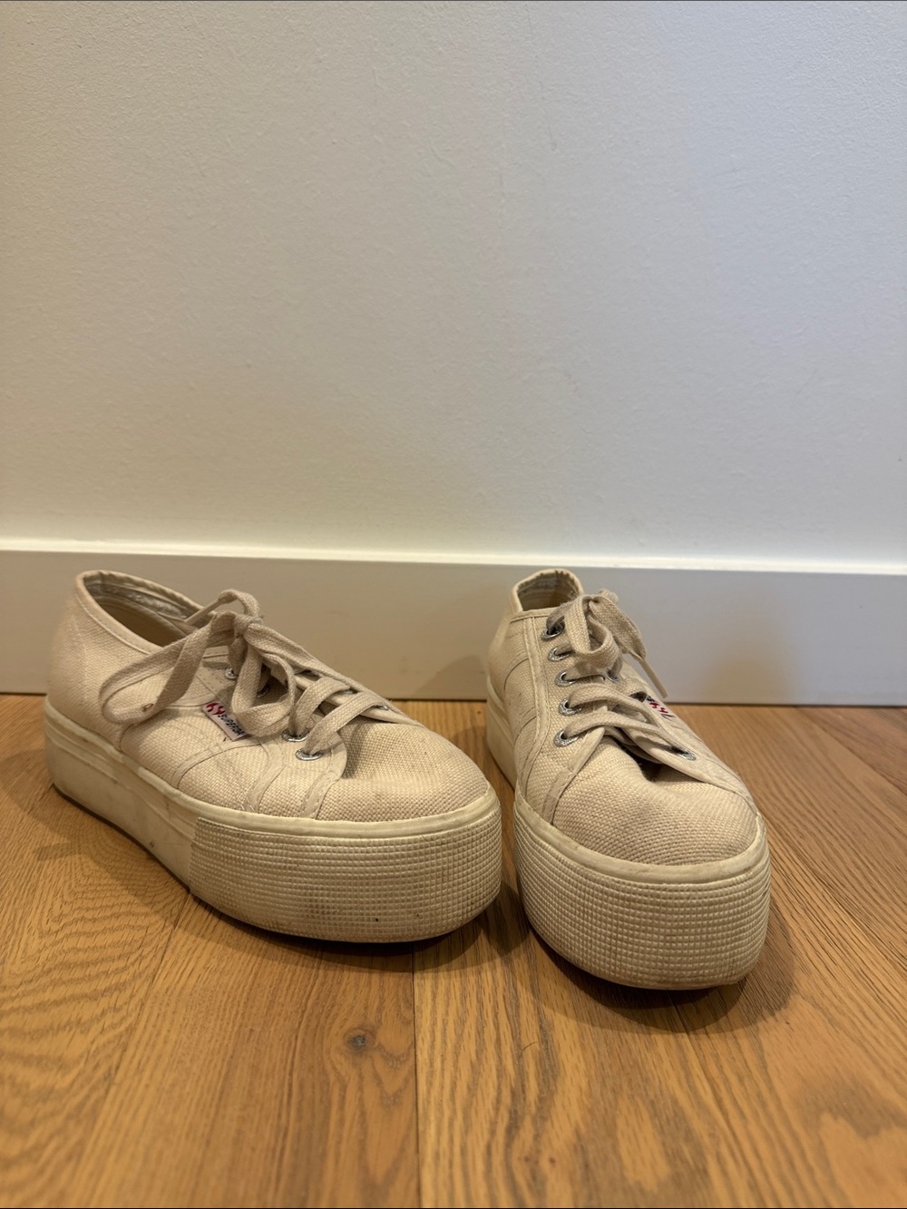 Superga Cream Platform Canvas Sneakers